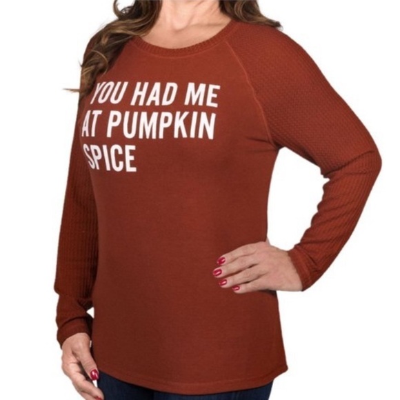 BOUTIQUE Fall Rust Sweater Top “You Had Me At Pumpkin Spice” Lightweight Size M - Picture 2 of 9